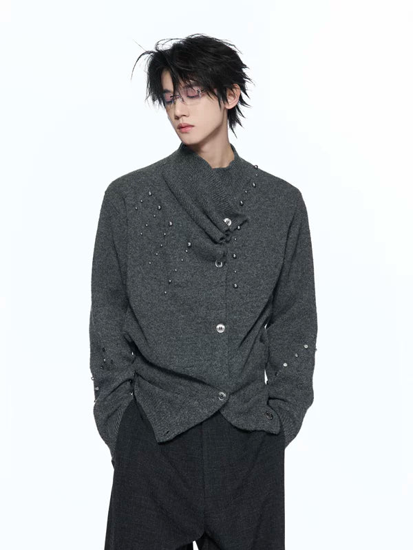 Wool Blend Asymmetrical Rivet Detail Sweater 4