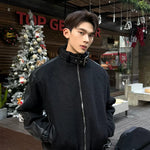 Wool Bomber Jacket with Leather Sleeves 1