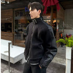 Wool Bomber Jacket with Leather Sleeves 3