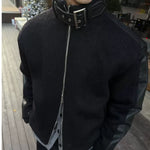 Wool Bomber Jacket with Leather Sleeves 5