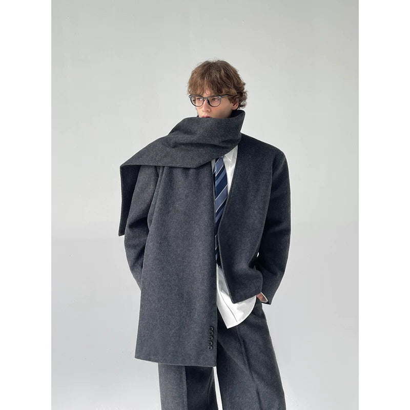 Wool Cardigan Suit Set with Scarf 2