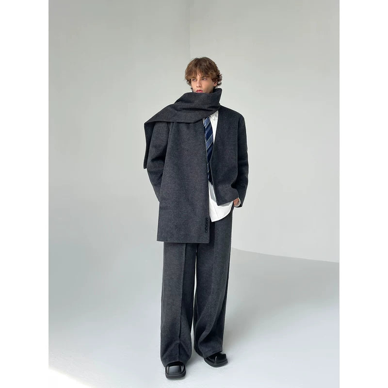 Wool Cardigan Suit Set with Scarf 3