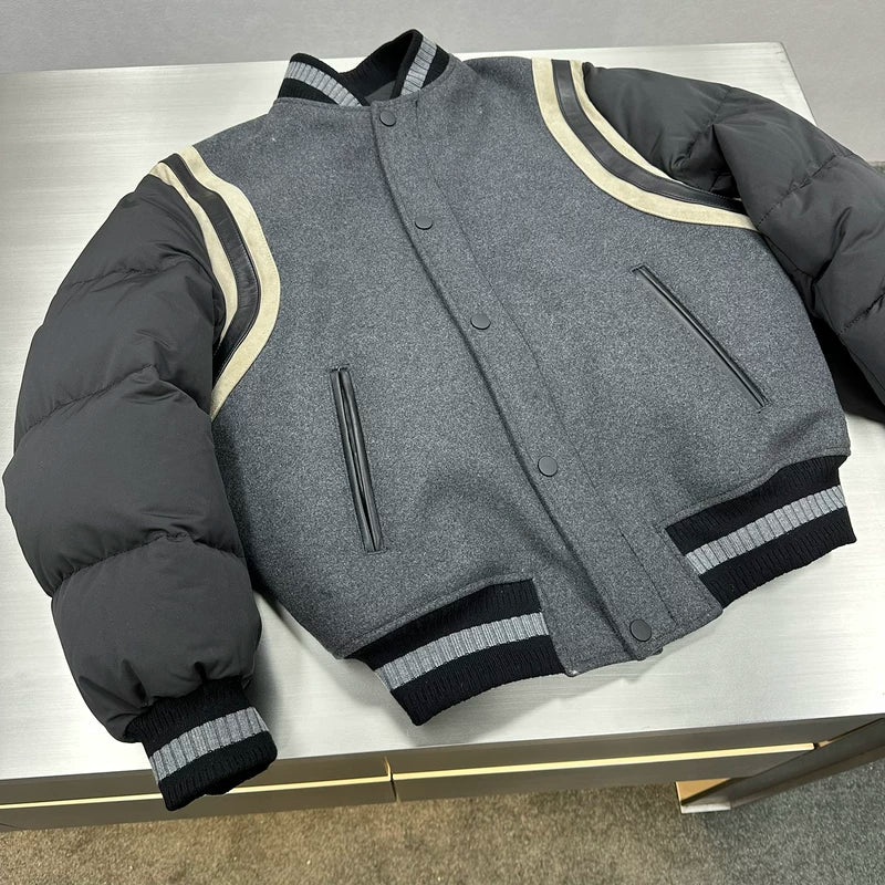 Wool Flannel Down Baseball Jacket 2