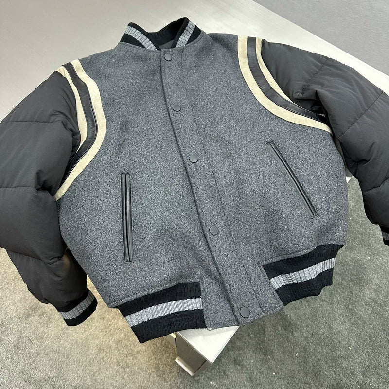 Wool Flannel Down Baseball Jacket 3