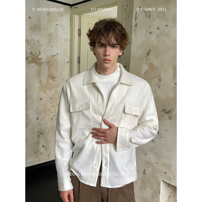 Wool Knit Button-Front Pocket Shirt 1