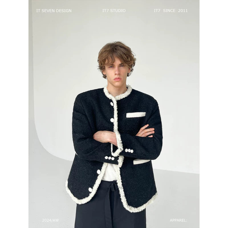 Wool Textured Trimmed Button-Front Jacket 1