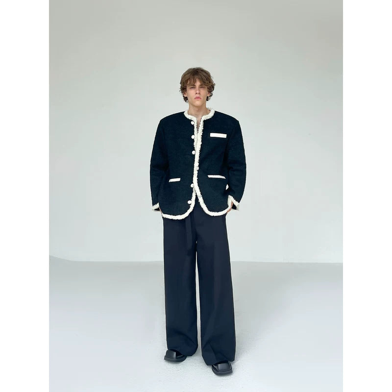 Wool Textured Trimmed Button-Front Jacket 3