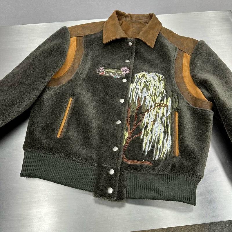 Wool Varsity Jacket with Floral Embroidery 2