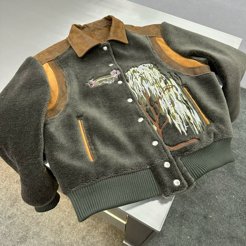 Wool Varsity Jacket with Floral Embroidery 3
