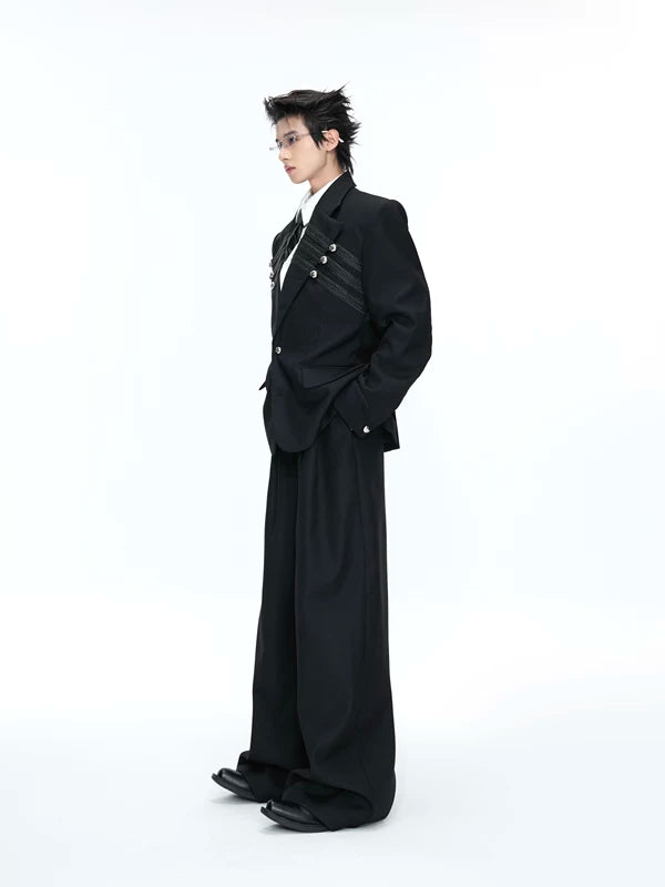Woven Detail Padded Shoulder Suit Set 2
