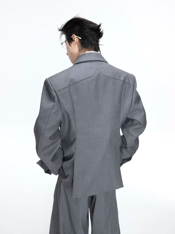 Woven Detail Padded Shoulder Suit Set 3