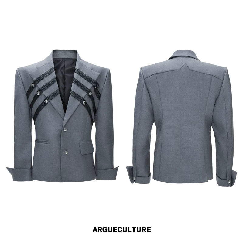 6057666316052,6057666316054,6057666316056,6057666316058, Woven Detail Padded Shoulder Suit Set