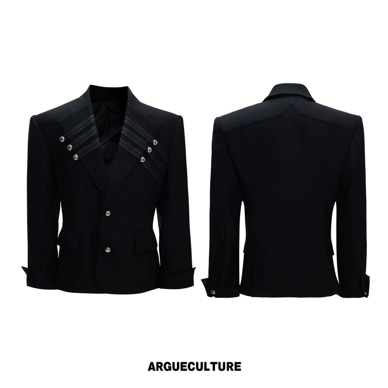 6223334751821,6223334751822,6223334751823,6223334751824, Woven Detail Padded Shoulder Suit Set