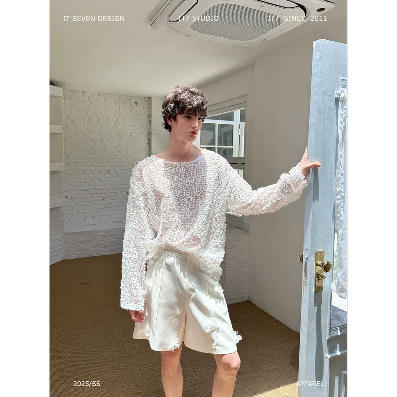 Woven Floral Paper Shorts with 3D Beading 1