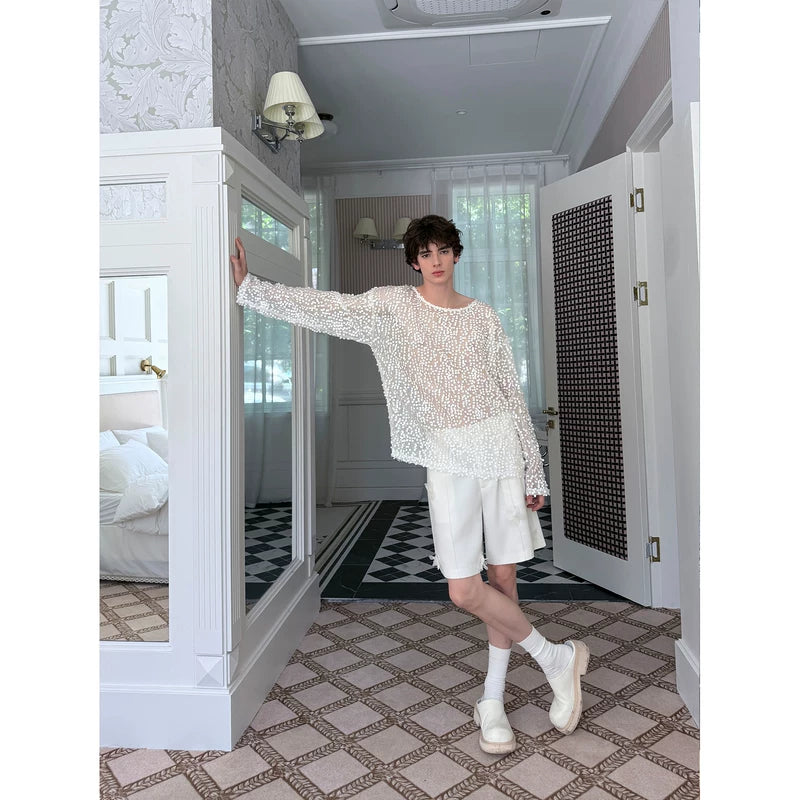 Woven Floral Paper Shorts with 3D Beading 5