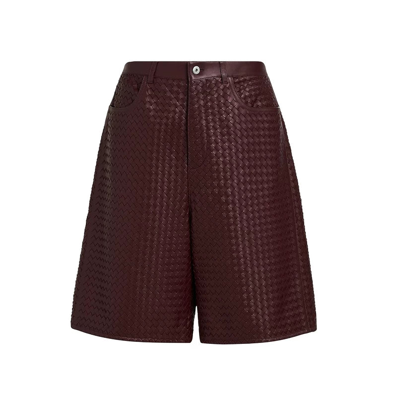 Woven Leather Shorts Pants 1