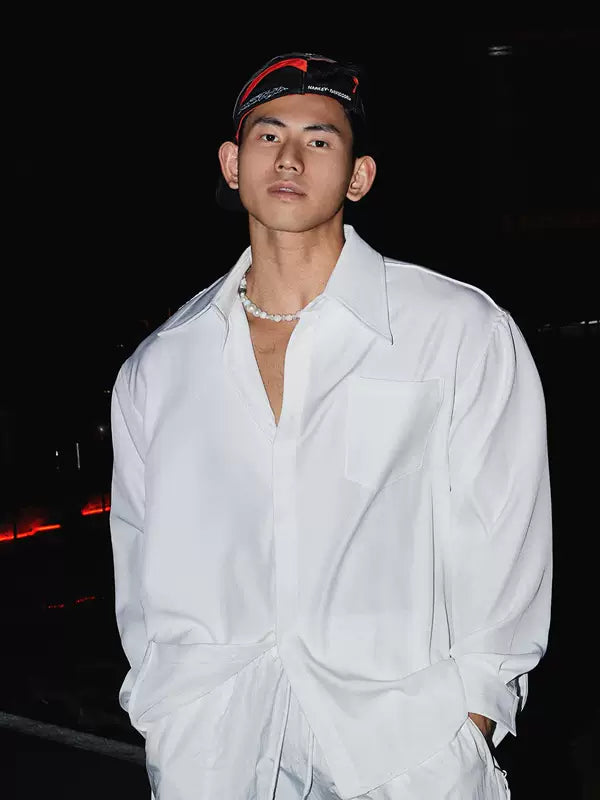 Wrinkle-Resistant Silk Shirt With Large Collar 1