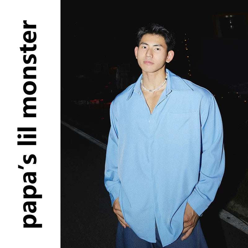 5784915103251,5784915103252,5784915103253,5784915103254,6141413271044, Wrinkle-Resistant Silk Shirt With Large Collar