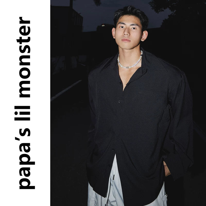 5784915103255,5784915103256,5784915103257,5784915103258,6141413271045, Wrinkle-Resistant Silk Shirt With Large Collar