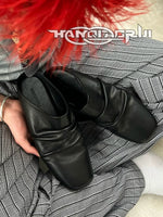 Wrinkled Leather Square Toe Mule Slippers 3