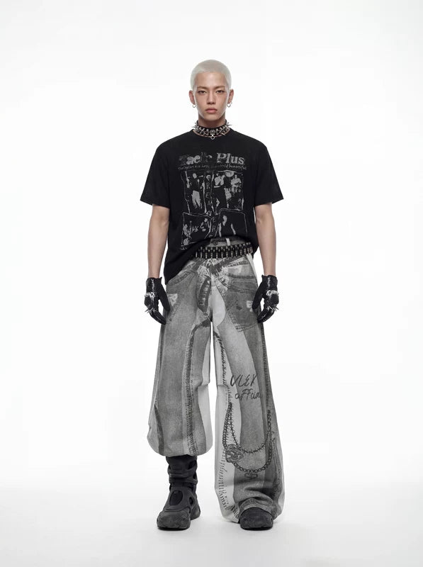 Y2K 3D Printed Wide-Leg Street Pants 4