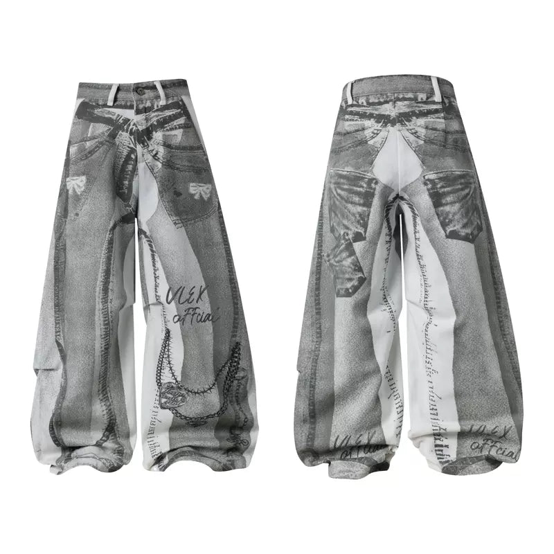 6059641985006,6059641985007,6059641985008,6059641985009, Y2K 3D Printed Wide-Leg Street Pants