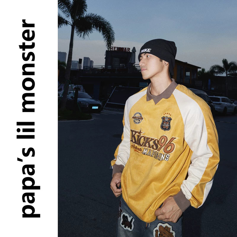 6108178319350,6108178319351,6108178319352, Y2K Color Block Long-Sleeve Polo Shirt