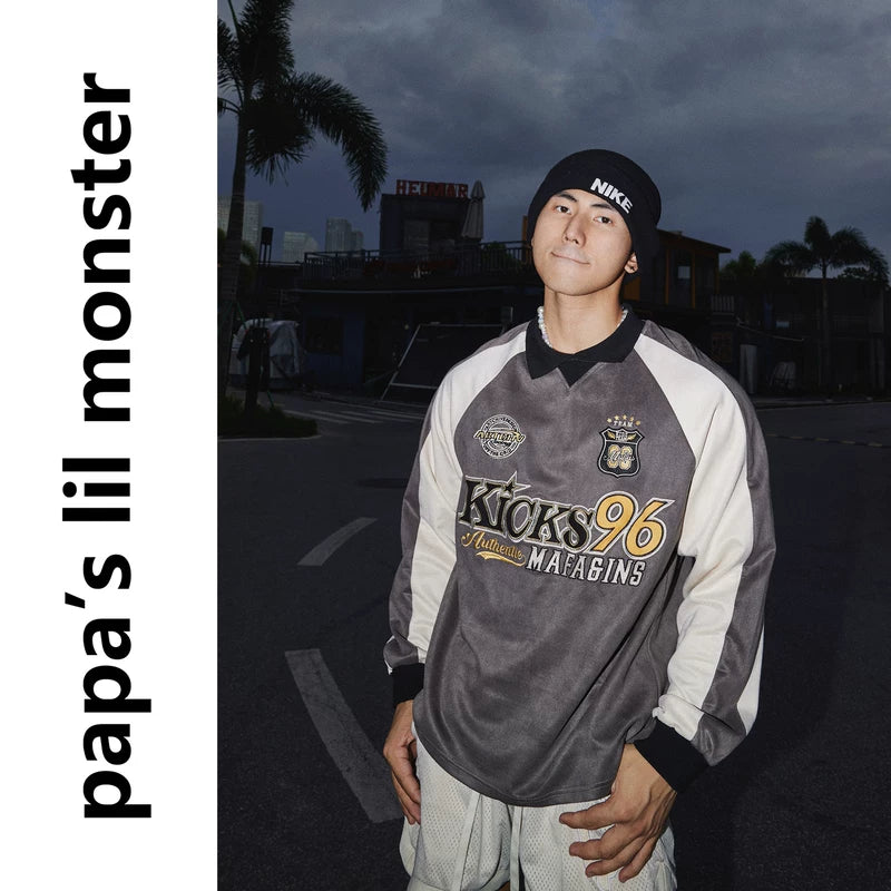 6113803982733,6113803982734,6113803982735, Y2K Color Block Long-Sleeve Polo Shirt