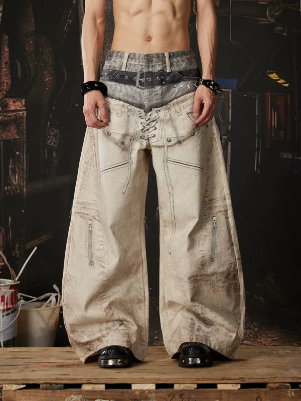 Y2K Double Waistband Wide-Leg Pants 1