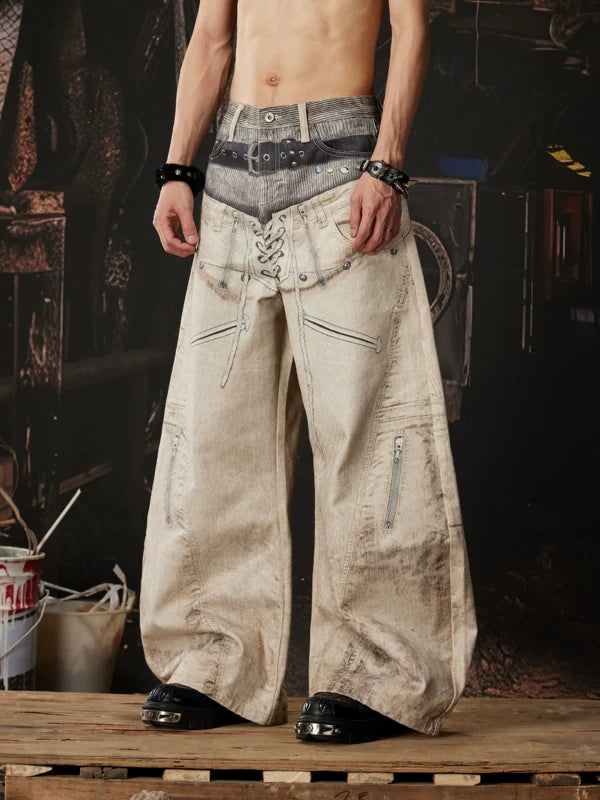 Y2K Double Waistband Wide-Leg Pants 4