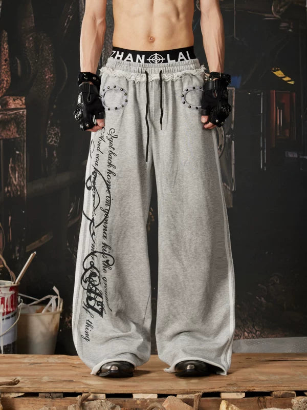 Y2K Graphic Double Waistband Wide Leg Pants 1