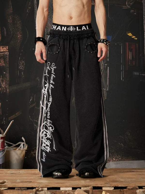 Y2K Graphic Double Waistband Wide Leg Pants 2