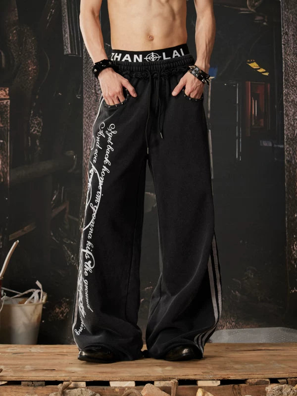 Y2K Graphic Double Waistband Wide Leg Pants 3