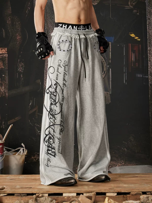 Y2K Graphic Double Waistband Wide Leg Pants 4