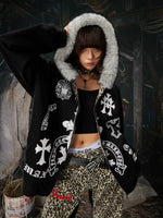 Y2K Graphic Zip-Up Hoodie with Faux Fur 1