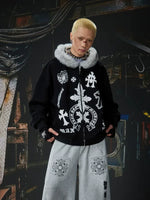 Y2K Graphic Zip-Up Hoodie with Faux Fur 3