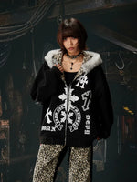 Y2K Graphic Zip-Up Hoodie with Faux Fur 5