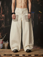 Y2K Leopard Patch Rivet Wide-Leg Pants 2