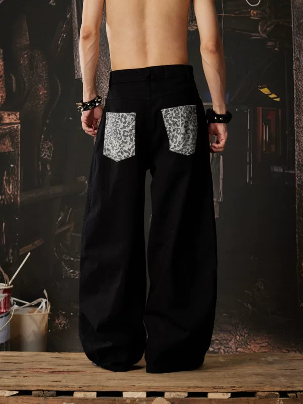 Y2K Leopard Patch Rivet Wide-Leg Pants 4