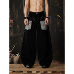 6059182165337,6059182165338,6059182165339,6059182165340, Y2K Leopard Patch Rivet Wide-Leg Pants