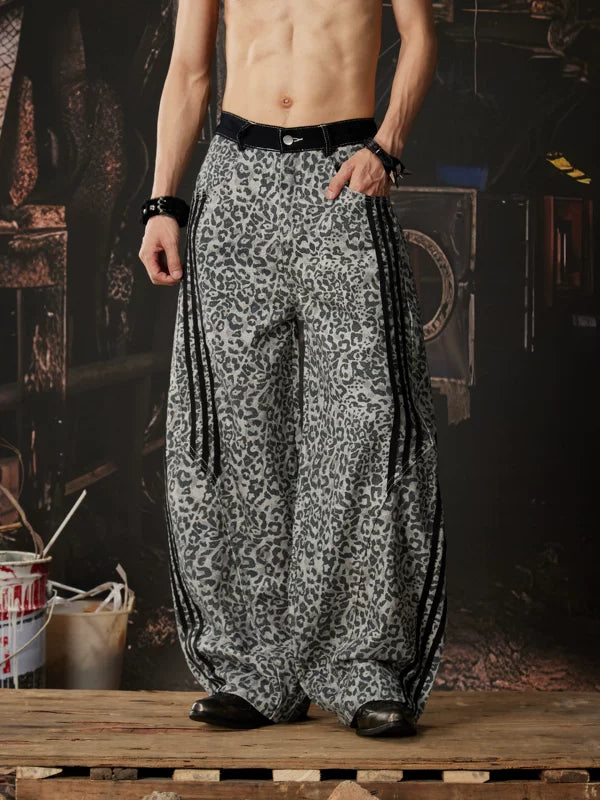 Y2K Leopard Wide Leg Patchwork Pants 1