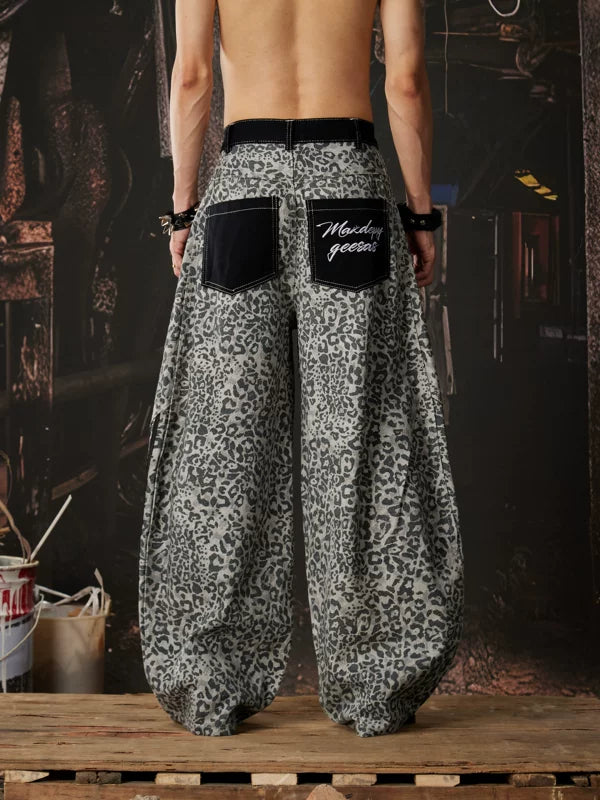 Y2K Leopard Wide Leg Patchwork Pants 3