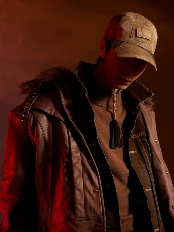 Y2K Patchwork Suede Jacket with Fur Collar 1