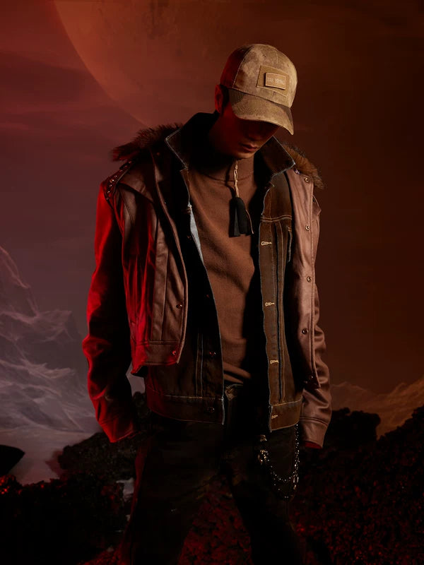 Y2K Patchwork Suede Jacket with Fur Collar 2