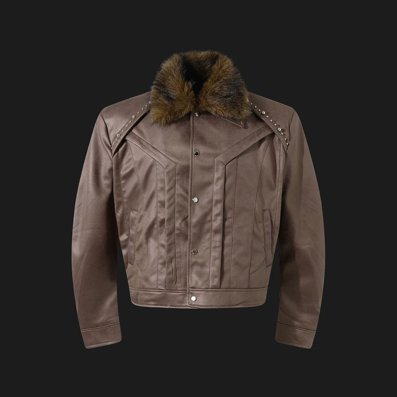 5605313493808,5605313493809,5605313493810, Y2K Patchwork Suede Jacket with Fur Collar
