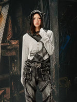 Y2K Punk Faux Layered Striped Hooded Top 1