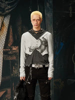 Y2K Punk Faux Layered Striped Hooded Top 2