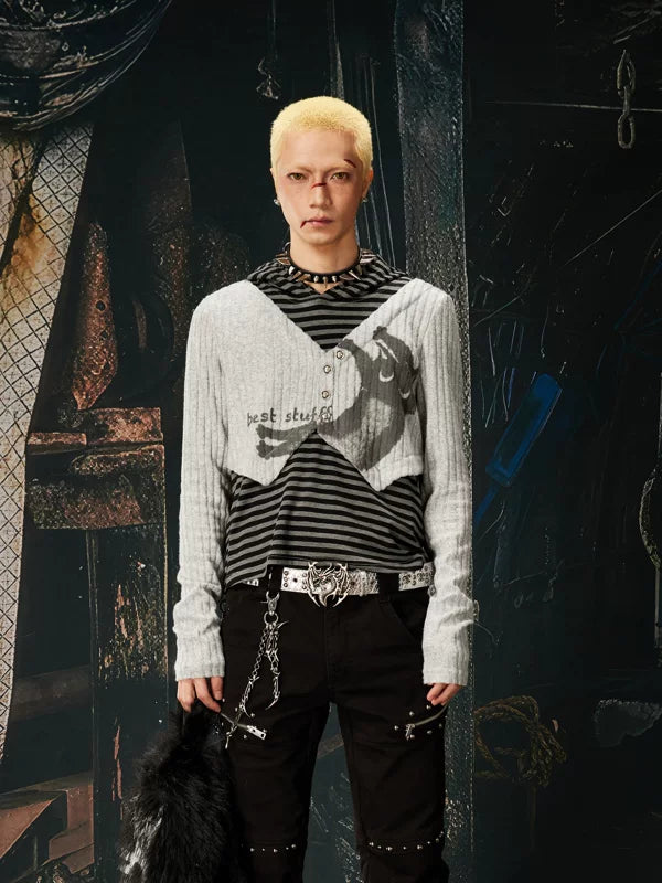 Y2K Punk Faux Layered Striped Hooded Top 2