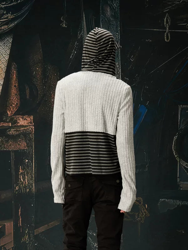 Y2K Punk Faux Layered Striped Hooded Top 3