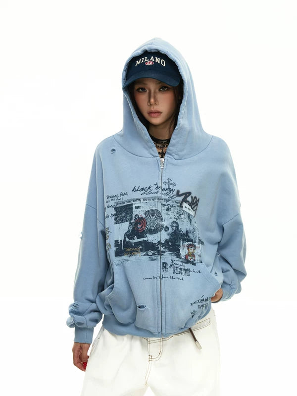 Y2K Punk Graffiti Zip Hooded Sweatshirt 2